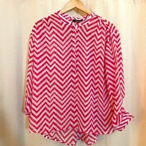 - A.N.A. - Pink and White Chevron Blouse, L